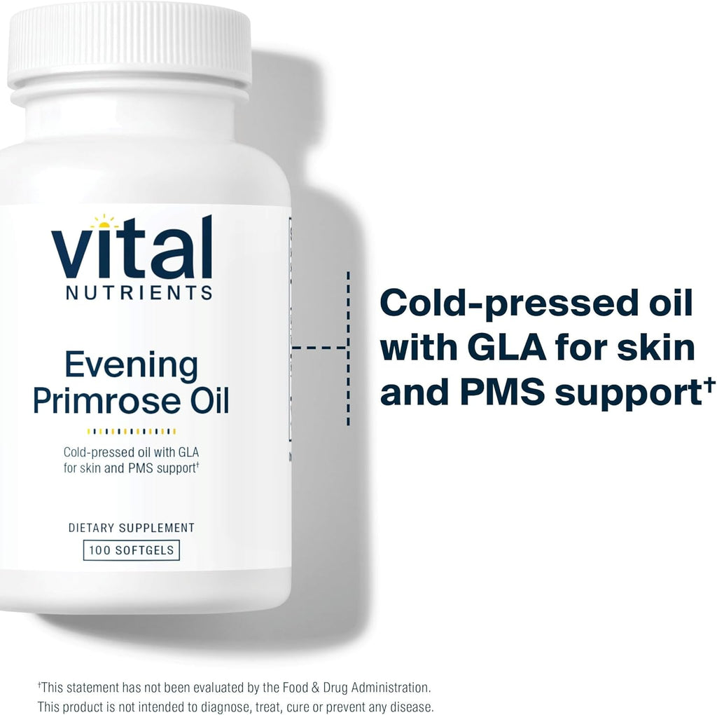 Vital Nutrients Evening Primrose Oil 1000mg | Primrose Supplement for Women | GLA Omega-6 Fatty Acid for Skin and PMS Support* | Gluten, Dairy, Soy Free | Non-GMO | 100 Softgels
