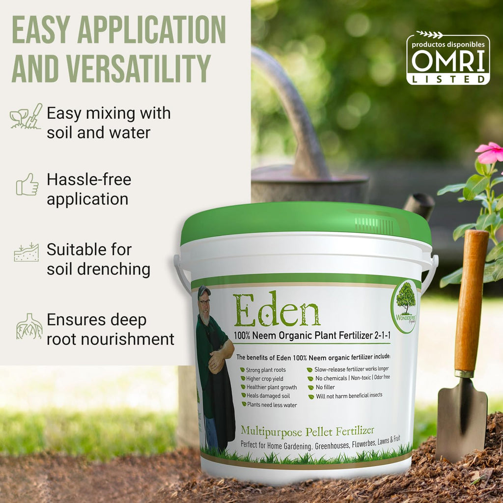 Eden 100% Organic Neem Cake, for Vegetable Gardening, Fruit Trees, Roses & Indoor or Outdoor Plants, OMRI Listed (5lbs)