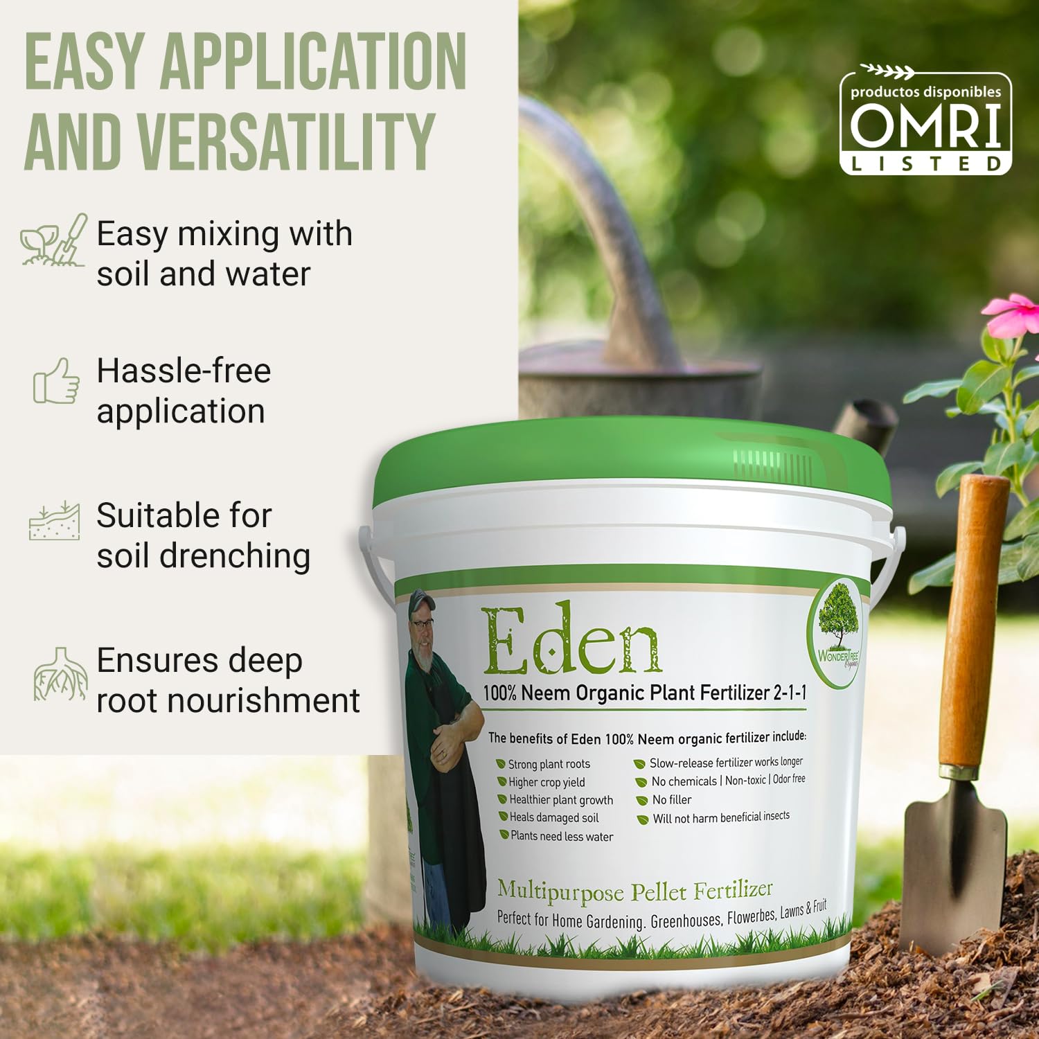Eden 100% Organic Neem Cake, for Vegetable Gardening, Fruit Trees, Roses & Indoor or Outdoor Plants, OMRI Listed (5lbs)