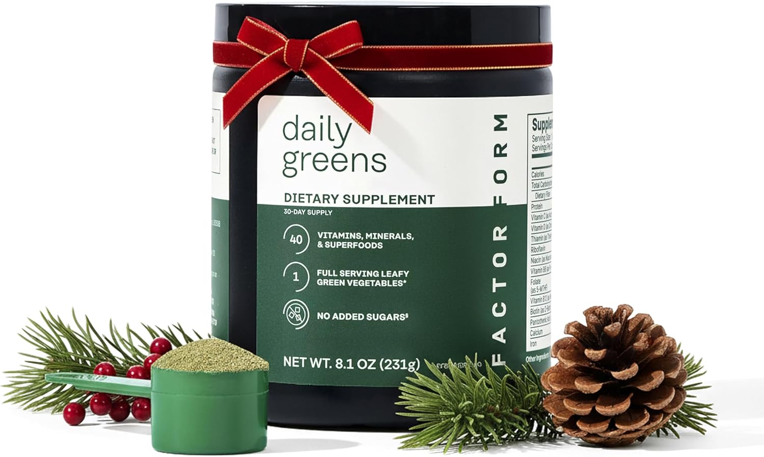 FACTOR FORM Daily Greens Superfood Powder | 5 Functional Blends for Gut Health, Energy & Immunity | Prebiotics, Probiotics, Adaptogens, B Vitamins (30 Servings, Jar)