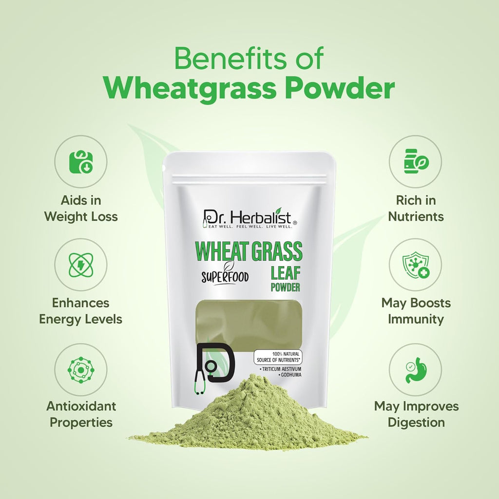 Dr. HERBALIST Wheatgrass Powder 200g | Rich in Chlorophyll, Antioxidants, and Nutrients | Organic Triticum aestivum Powder for Detox, Energy, and Wellness I Non GMO