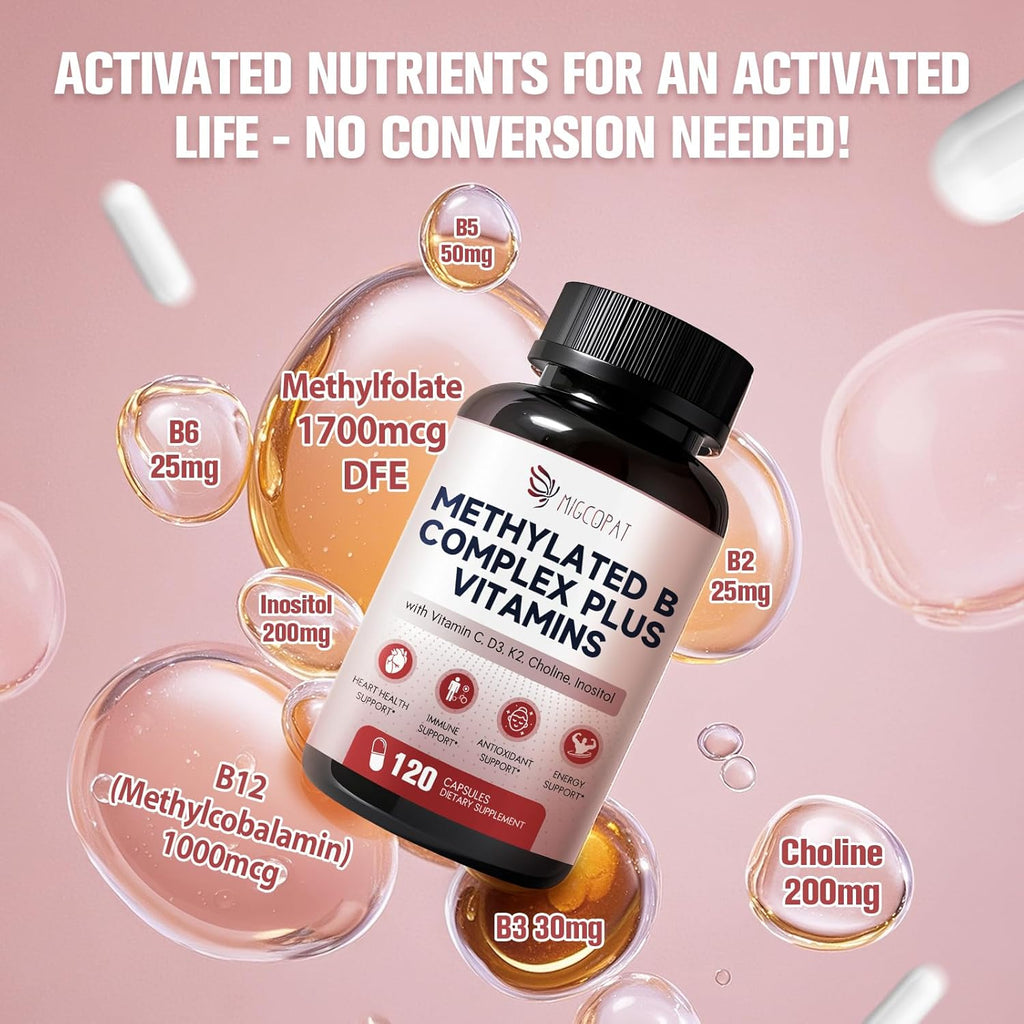 16-in-1 Methylated Multivitamin Plus, Methylated B Complex with Vitamin B12 & Methylfolate, B1-B7, CoQ10 & Alpha Lipoic Acid, Vitamin B Complex for Energy, Brain, Heart, Immunity &Antioxidant,120 Caps