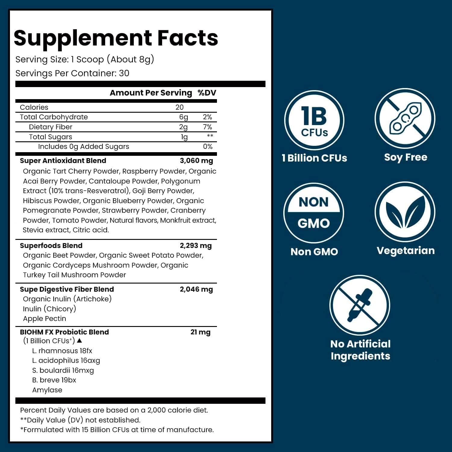 BIOHM Super Reds, Beet Root Powder Antioxidant Beets and Smoothie Mix with Tart Cherry Extract and 19 Red Whole Foods Packed with Prebiotics and Probiotics, Non-GMO, Red Berry Flavor (30 Servings)