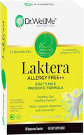 Dr. WellMe Laktera Allergy-Free Probiotics – 30 Capsules, 12B CFU Goat’s Milk Probiotic Formula, Immune & Gut Health Supplements – Low Lactose, Gluten-Free for Adults & 7+ Children