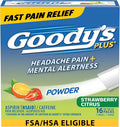 Goody's Headache Relief Plus Mental Alertness Powder, with Aspirin and Caffeine, Strawberry Citrus Flavor, 16 Count