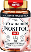 Myo-inositol & D-chiro Inositol Supplement for Women - Ideal 40:1 Ratio Complex for Fertility, Hormonal Balance, Menstrual Cycle & Ovarian Health Support with CoQ10, Choline & Selenium - 120 Capsules