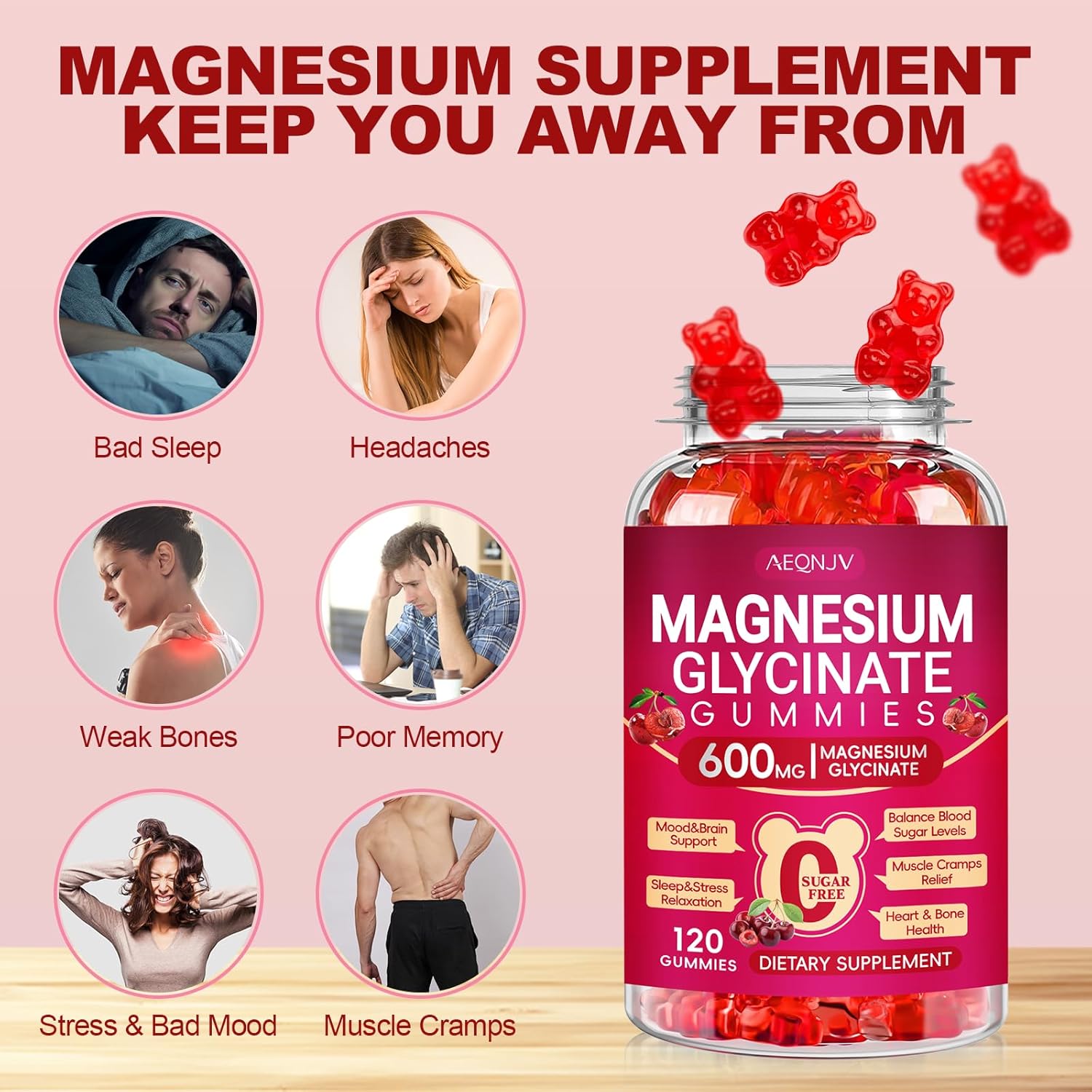 Magnesium Glycinate Gummies 600mg for Women and Men, High Absorption Magnesium Glycinate with Vitamin D, B6, and CoQ10 for Calm Support & Sleep, Sugar Free, Vegan, 120 Count