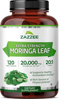 Zazzee Organic Moringa 20:1 Extract, 20,000 mg Strength, 120 Vegan Capsules, 100% Pure Oleifera Leaf Superfood, Concentrated and Standardized 20X Extract, All-Natural, Non-GMO, Made in The USA
