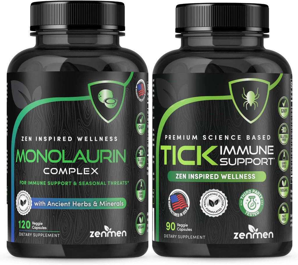 Zenmen Pre-Testing Lite Bundle - Helps Balance Your System Before Testing - 1 Tick Immune Support + 1 Monolaurin Capsules
