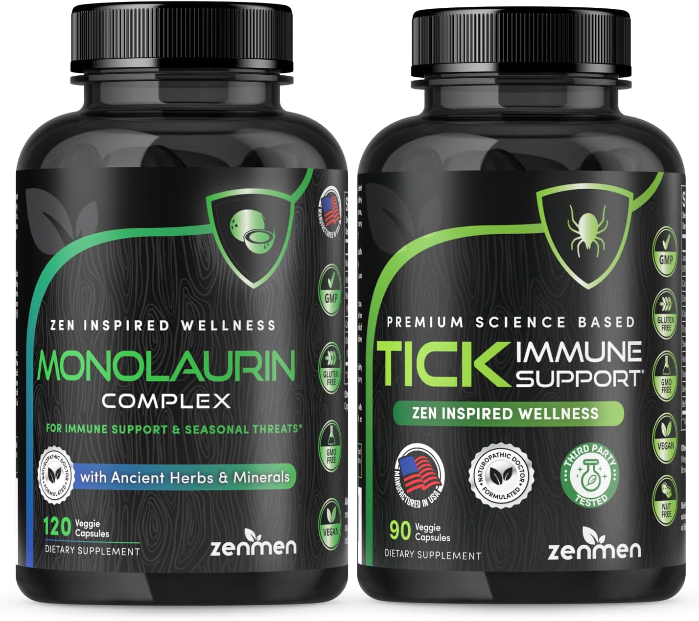 Zenmen Pre-Testing Lite Bundle - Helps Balance Your System Before Testing - 1 Tick Immune Support + 1 Monolaurin Capsules