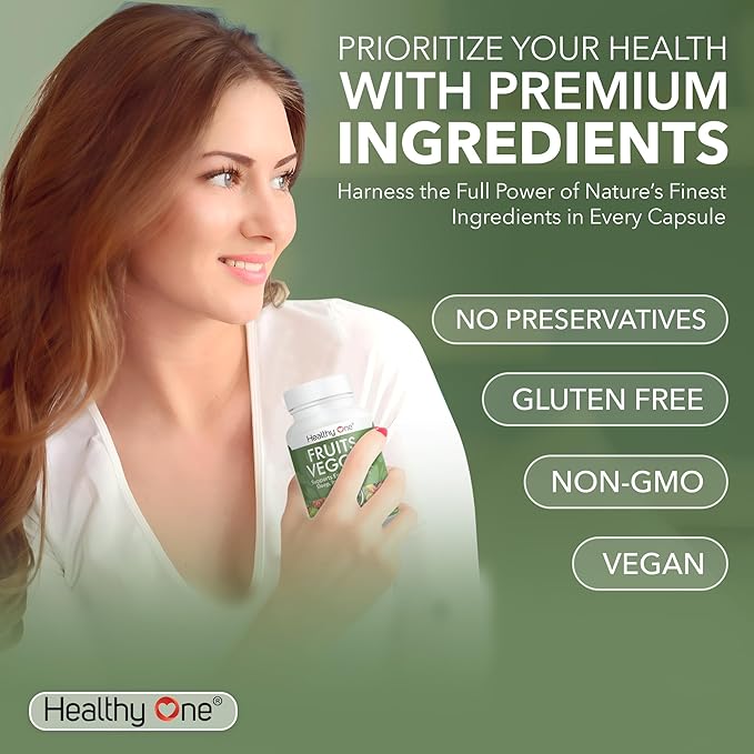 Fruits & Veggies Formula - 27 Premium Whole Foods - Organic Ingredients - Equals 3 Servings of Fruits & Vegetables - Improve Energy, Focus & Immune Function - Fiber - Antioxidants - 120ct (60 Serv)