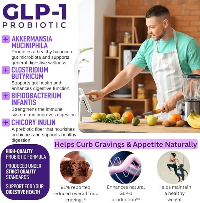 GLP-1 Weight Loss Supplement with Akkermansia - Reduce Hunger & Cravings, Support Fat Loss & Metabolism, Boost Natural GLP1 Production, Appetite Suppressant for Men & Women (60 Capsules)