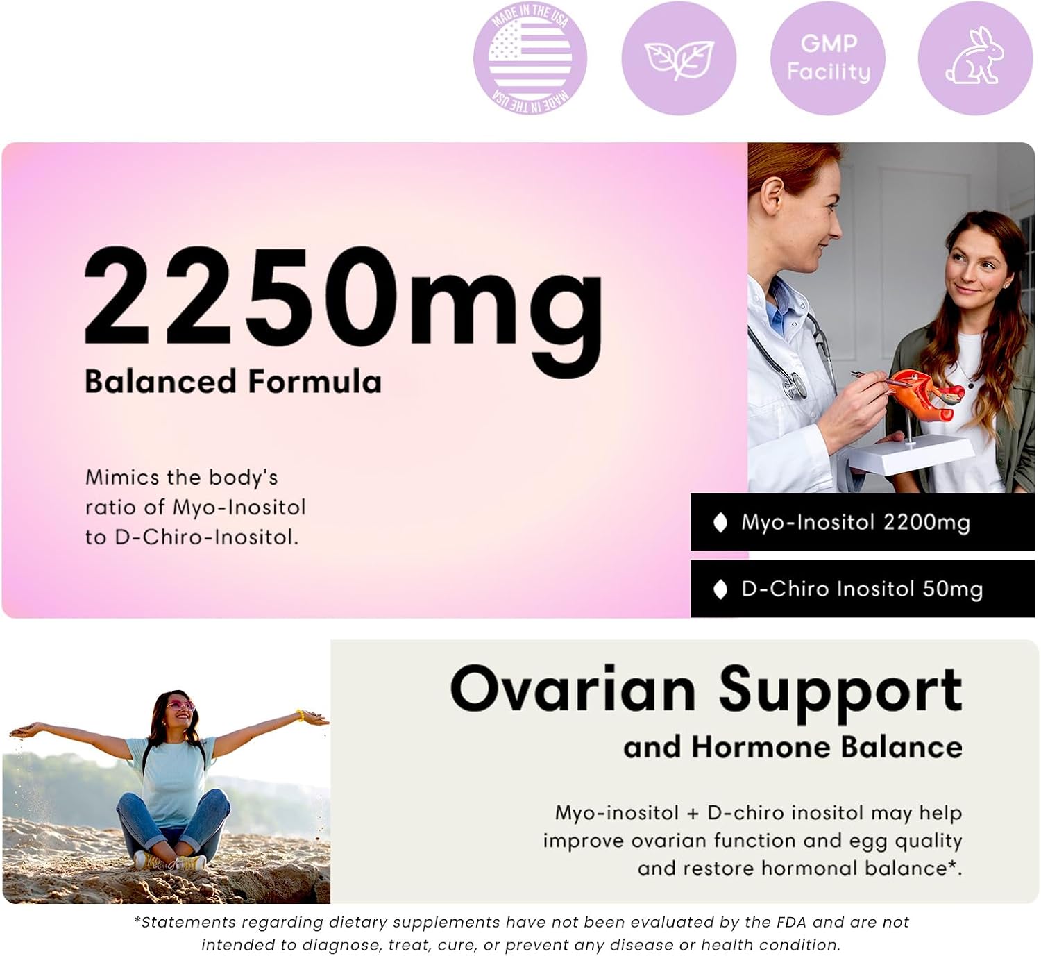 FLEUR Myo-Inositol & D-Chiro Inositol Powder, Hormone Balance and Ovarian Function Support for Women,Supplement for PCOS Symptom Relief, Regulates Menstrual Cycle, Unflavored, 4.34oz (123g)