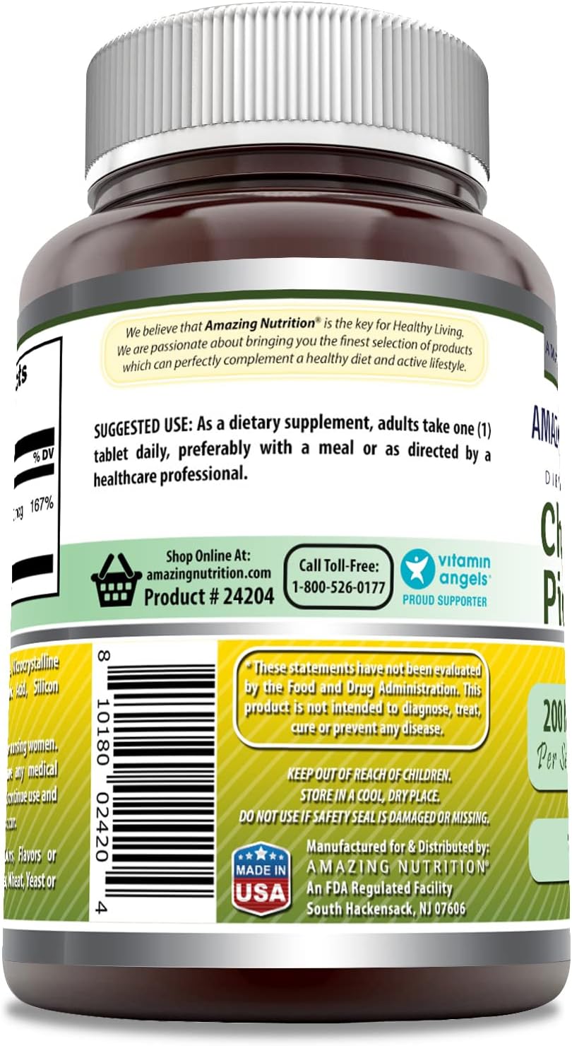 Amazing Formulas Chromium Picolinate Supplement | 200 Mcg Per Serving | Tablets | Non-GMO | Gluten Free | Made in USA (120 Count)
