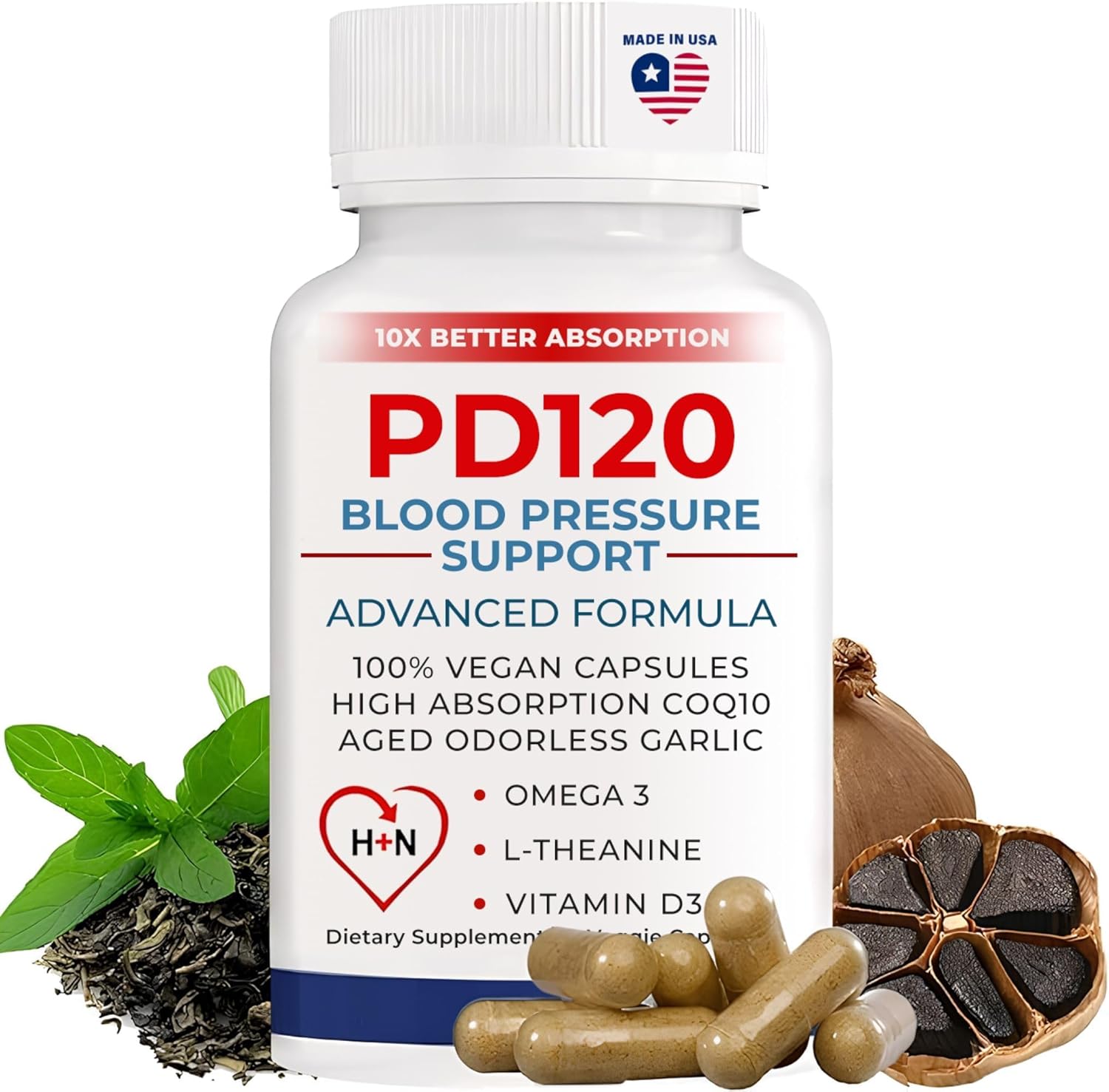 Blood Pressure Support Supplements, Black Garlic Extract with COQ10 - Blood Pressure Supplements, - 60 Capsules