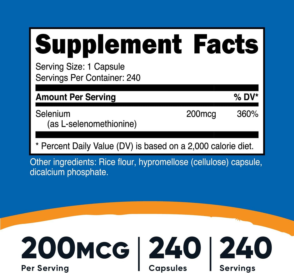 Nutricost Selenium 200mcg, 240 Veggie Caps (3 Bottles) - Non-GMO, Gluten Free L-Selenomethionine …
