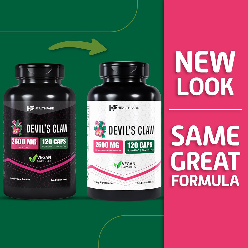 Devil's Claw Herbal Supplement, Extract 2600mg | 120 Veg Capsules | Support Low Back Discomfort | Max Potency Formula | Non-GMO | Gluten-Free
