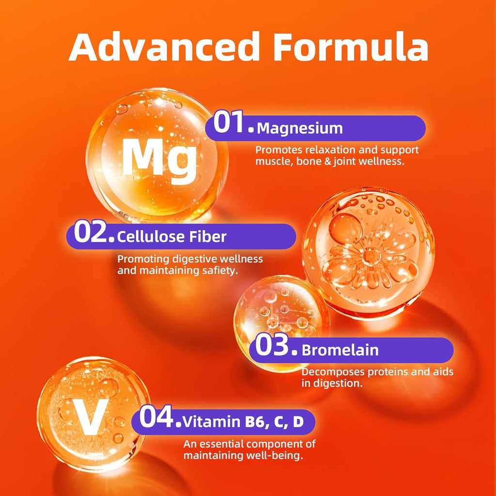 M inch Magnesium Glycinate Liquid, High Absorption Magnesium Liquid Drops with Cellulose Fiber, Bromelain, Vitamin B6, C, D, Zinc, Magnesium Supplement for Kids and Adults, Strawberry Flavor, 2 Pack