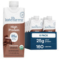 KATE FARMS Organic High Protein Chocolate Nutrition Shake, 25g Protein, 6g Fiber, 27 Vitamins and Minerals, 0g Sugar, Protein Drink, 11 oz (6 Pack)