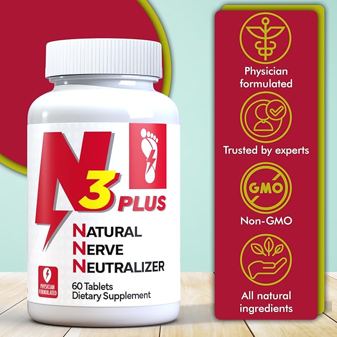 N3 Natural Nerve Neutralizer Plus - Nerve Support Supplement with Vitamin D3, B1, B6 & B12, Life’s DHA, Alpha Lipoic Acid, Acetyl-L-Carnitine & Turmeric - Nerve Repair & Regeneration Formula (Tablets)
