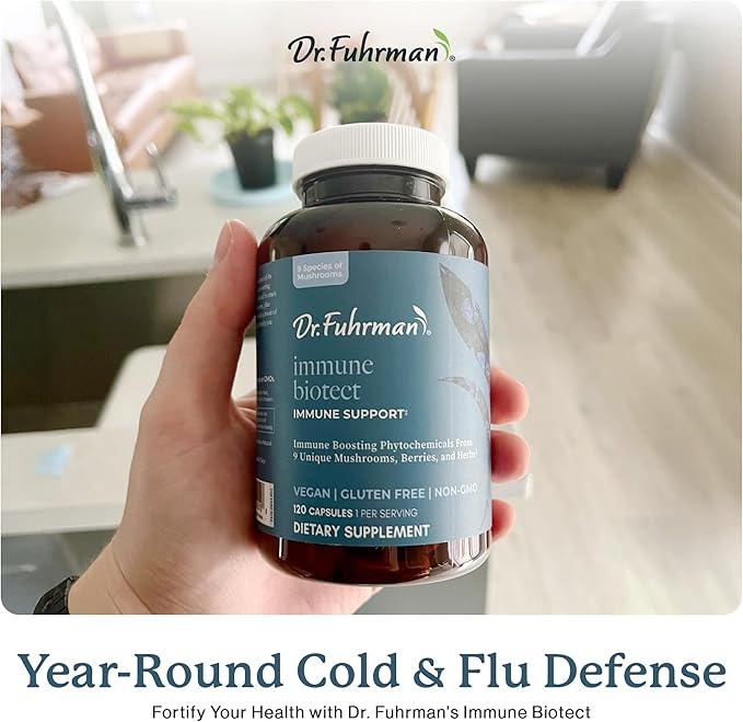 Dr. Fuhrman All Natural Immune Support Supplement | Whole-Food Derived Vitamin for Immunity Defense | Organic Mushrooms, & Berries | Organic Lion’s Mane, Maitake, Reishi, and Elderberry | 120 Caps