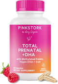 Pink Stork Total Prenatal Vitamins with DHA, Folate, Iron, Choline, and Vitamin B12 - Prenatals for Women to Support Fetal Development, Pregnancy Essentials, Berry Essence, 60 Capsules, 1 Month Supply