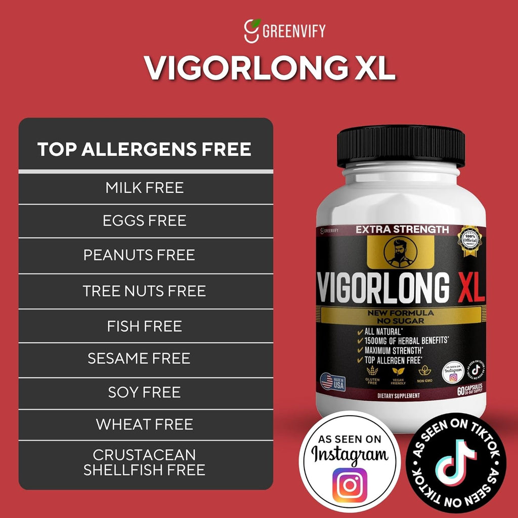 Vigorlong XL, Extra Strength Maca Root Complex, 1505mg, 60 Capsules, Vegan, Gluten Free, Non-GMO (1)