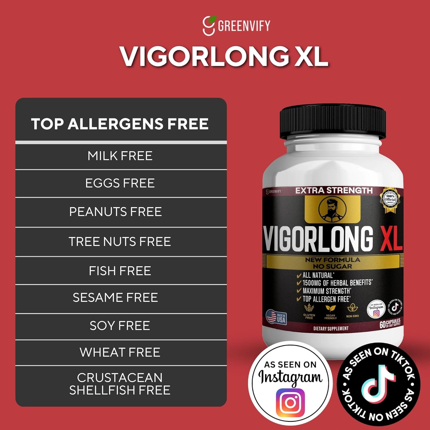 Vigorlong XL, Extra Strength Maca Root Complex, 1505mg, 60 Capsules, Vegan, Gluten Free, Non-GMO (1)