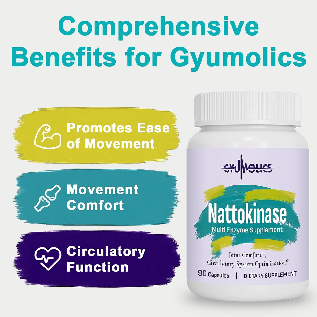 Nattokinase Supplement 10000FU with Organic Nattokinase, Serrapeptase, Bromelain, Curcumin, Vitamin E & Ginseng, Movement Comfort, 180 Capsules
