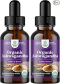 Natures Craft USDA Organic Ashwagandha Liquid Drops - Liquid Ashwagandha Root Extract for Stress and Mood Support - Tasty Adaptogenic Tincture Non GMO Vegan Gluten Alcohol and Sugar Free (2 Pack)