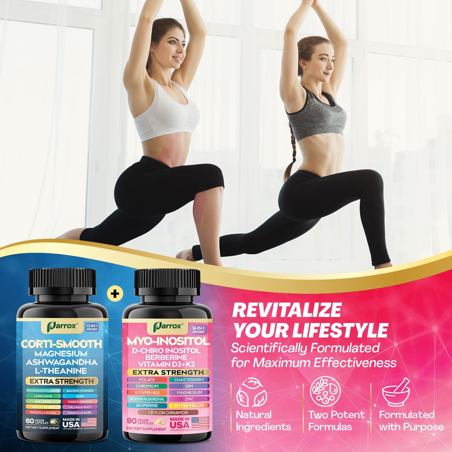 Cortisol & Myo-Inositol Supplement Bundle, Soothe & Smooth Bundle, Cortisol Balance, GABA, Magnesium, Ashwagandha, L-Theanine, D-Chiro Inositol, Folate, Berberine, Chasteberry, Zinc (3 Pack)