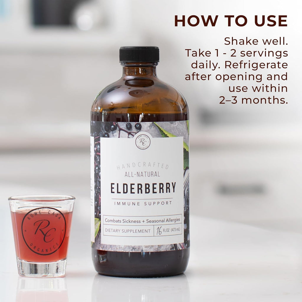 Rowe Casa Organics Elderberry Immune Support with Antioxidants, Zinc, and Vitamin C for Kids and Adults, Organic Elderberry Syrup for Immune Support, 16 Fl Oz