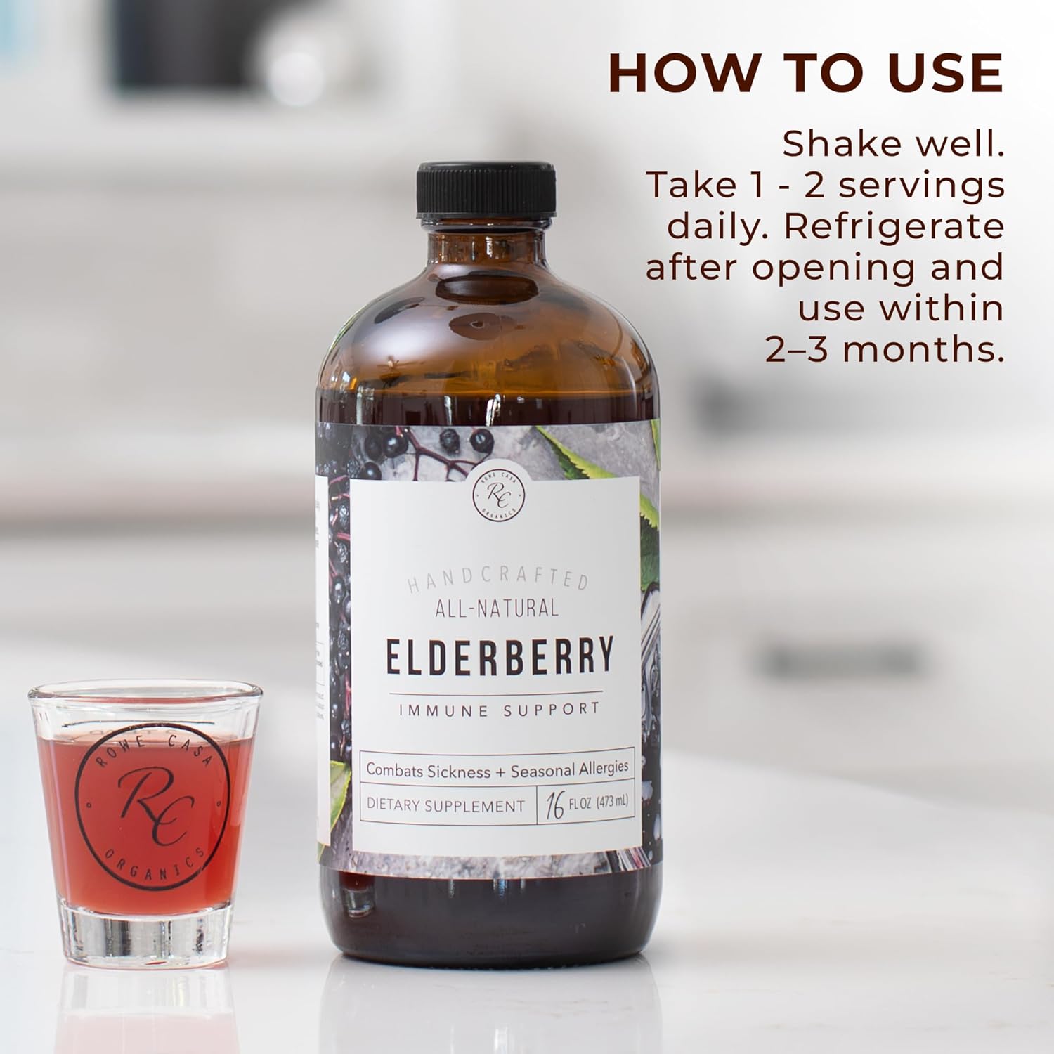 Rowe Casa Organics Elderberry Immune Support with Antioxidants, Zinc, and Vitamin C for Kids and Adults, Organic Elderberry Syrup for Immune Support, 16 Fl Oz