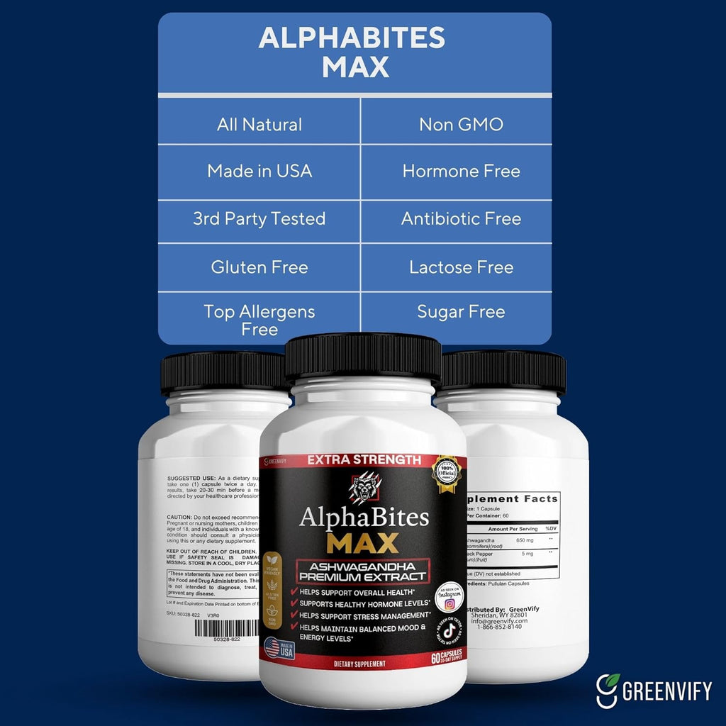 AlphaBites MAX Ashwagandha Extract, 60 Vegan Capsules, Gluten Free, Non-GMO (2)