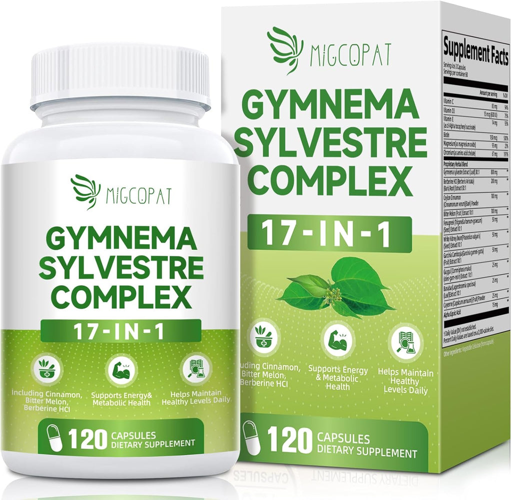 Gymnema Sylvestre Supplement 2 Month Supply | 17-in-1 Herbal Complex with Berberine HCI, Cinnamon, Bitter Melon & Chromium - Supports Glucose Metabolic Balance & Energy Wellness