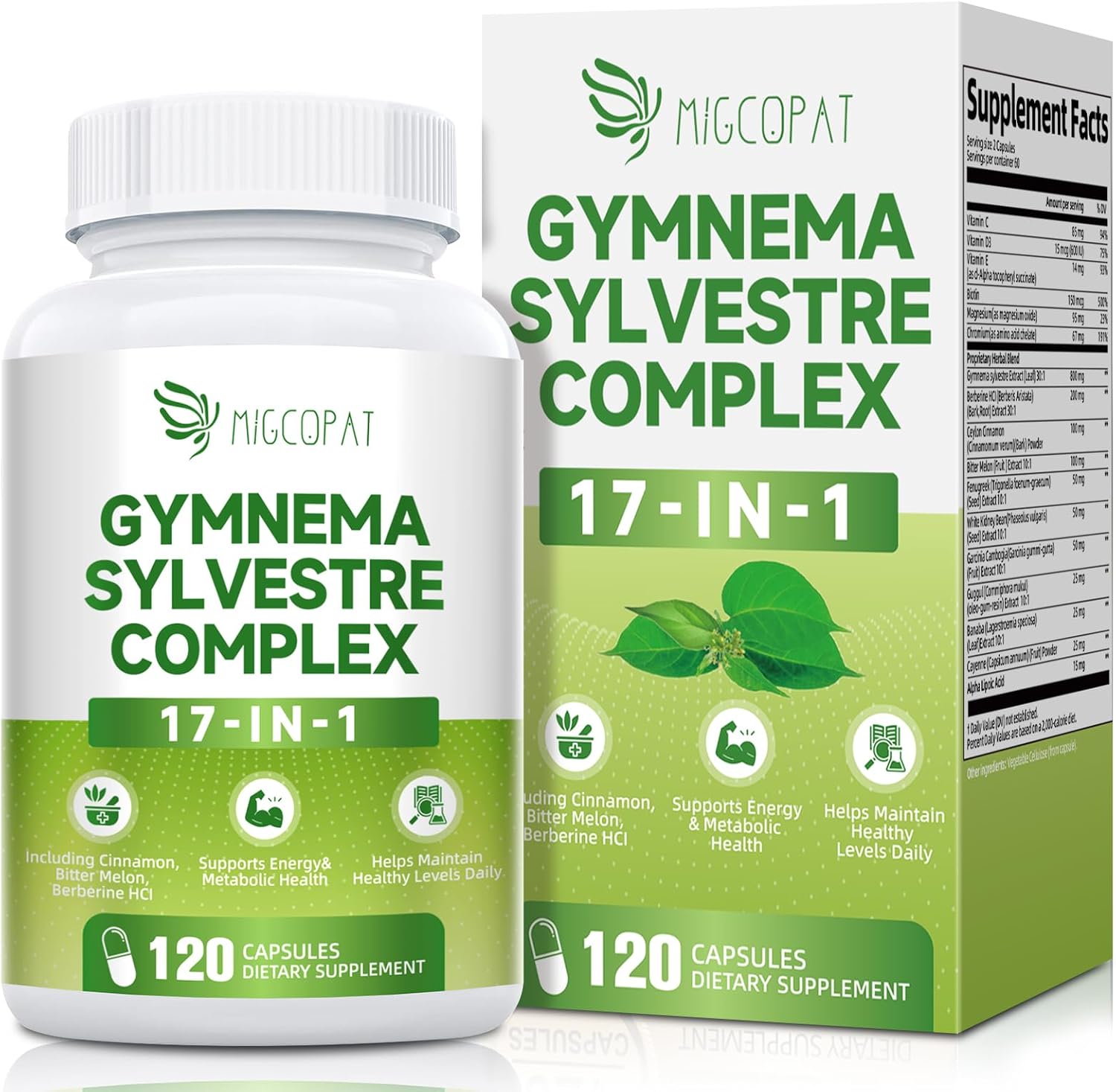 Gymnema Sylvestre Supplement 2 Month Supply | 17-in-1 Herbal Complex with Berberine HCI, Cinnamon, Bitter Melon & Chromium - Supports Glucose Metabolic Balance & Energy Wellness