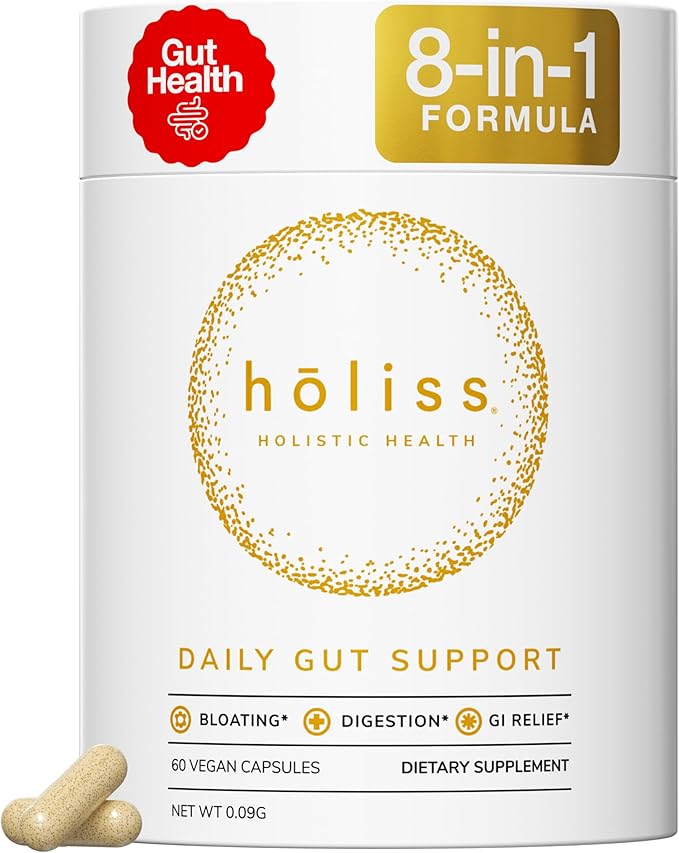 Daily Gut Health Capsules – 8-in-1 All Natural Supplement, Lemon Balm, Bloat & Gas Relief, GI Lining Repair, Leaky Gut & Digestive Support – 60 Capsules