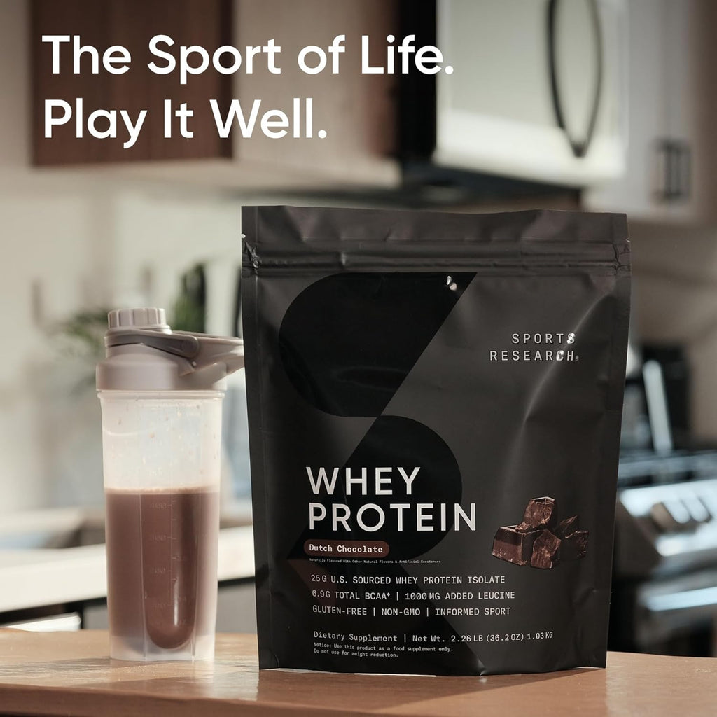 Sports Research Whey Protein - Sports Nutrition Whey Isolate Protein Powder for Lean Muscle Building & Workout Recovery - 5 lb Bag Bulk Protein Powder 25g per Serving - Dutch Chocolate, 56 Servings