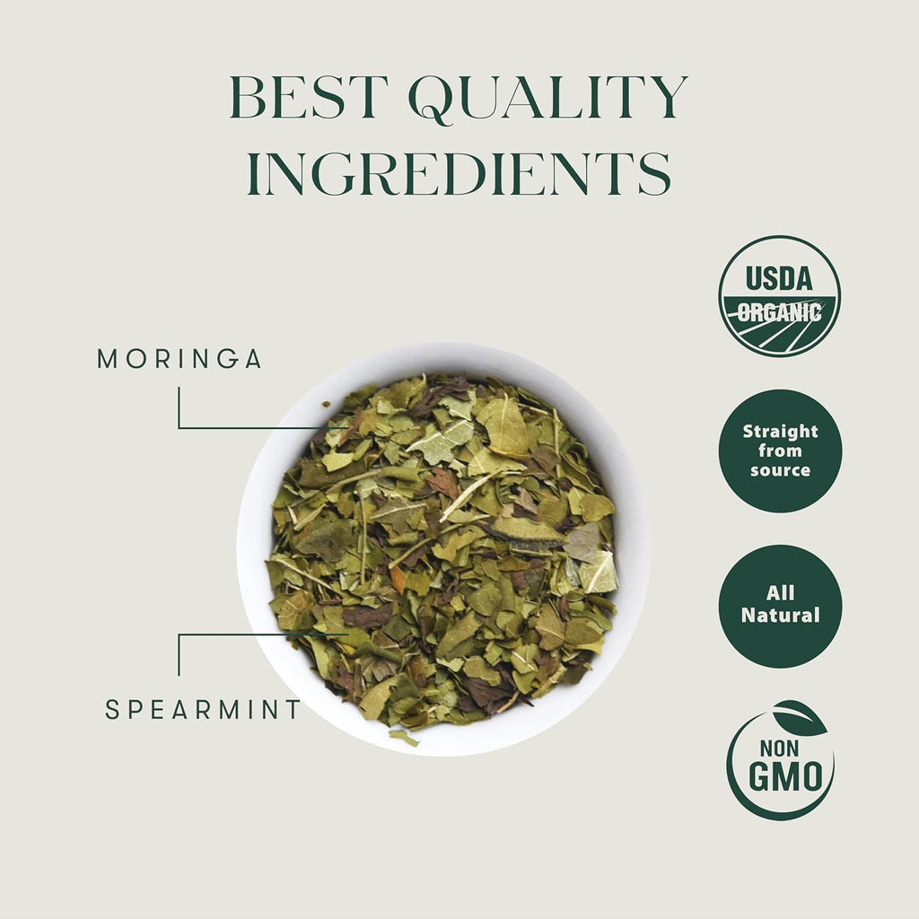 Luxmi Estates Moringa Mint Organic Moringa Mint Green Tea (50 Tea Bags) Caffeine Free Tea Bags For Digestion, Detox, and Stress Relief, With Certified Organic Herbal Tea