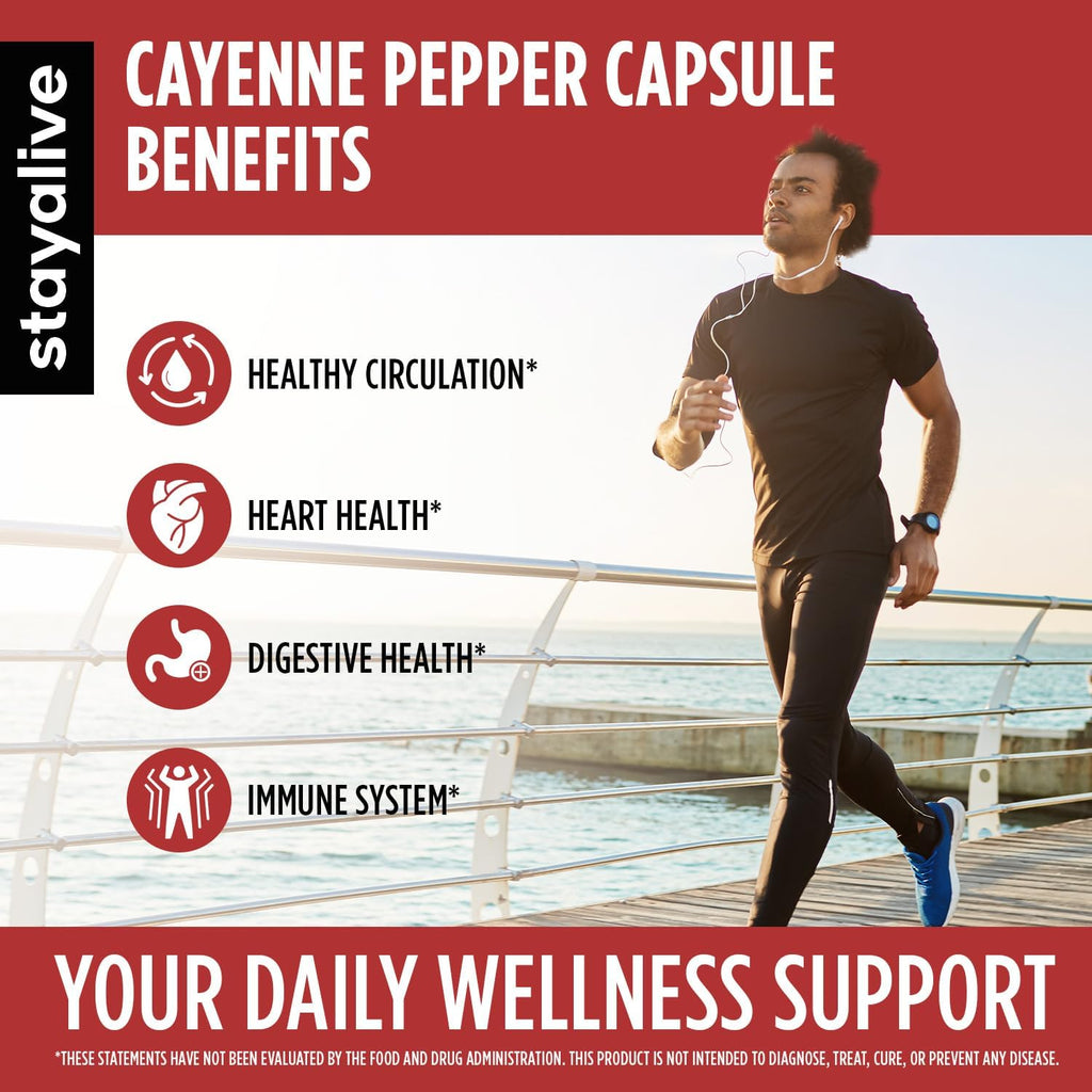 STAY ALIVE Cayenne Pepper Capsules w/Ginger, Garlic, Turmeric, Hawthorn, Diosmin, Citrus, Ceylon Cinnamon and Olive Leaf Extract, 10-in-1 Blend, 60 Pills, Non-GMO & Gluten-Free Supplement
