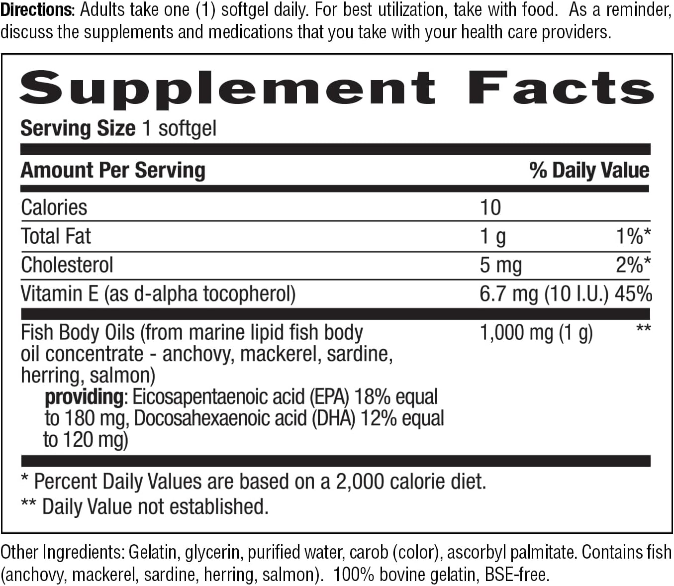 Country Life Omega-3 Fish Oil Supplement, 1000mg, 180mg EPA & 120mg DHA, Fish Oil Concentrate, Burpless, 200 Softgels, Certified Gluten Free