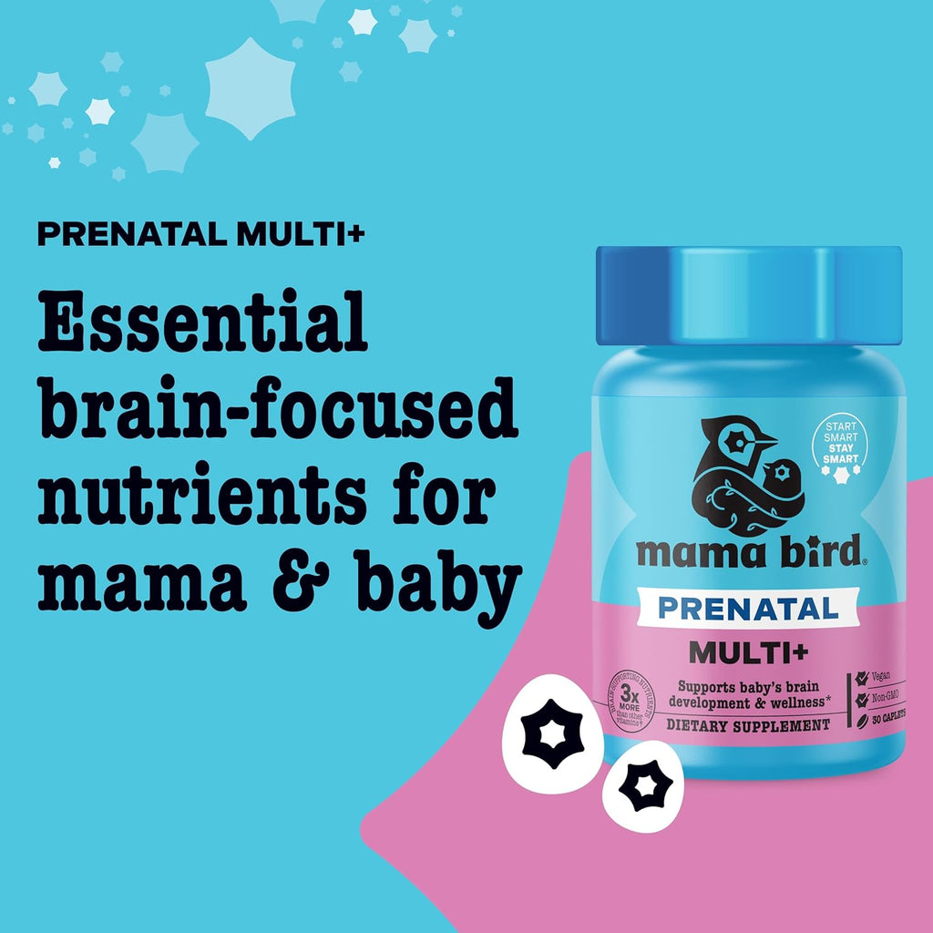 Best Nest Wellness Mama Bird Prenatal Multi Plus - Prenatal Care Supplement Supports Brain & Digestive Health - Vegan Multivitamin with L-Methylfolate, Probiotics & More - 30 Caplets (30 Servings)