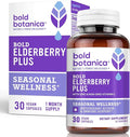 Bold Botanica Elderberry Plus – 65x Concentrated Black Elderberry Capsules with Vitamin C and Zinc for Adults for Daily Immune Support Supplement & Seasonal Wellness, Non-GMO – 30 Vegan Capsules