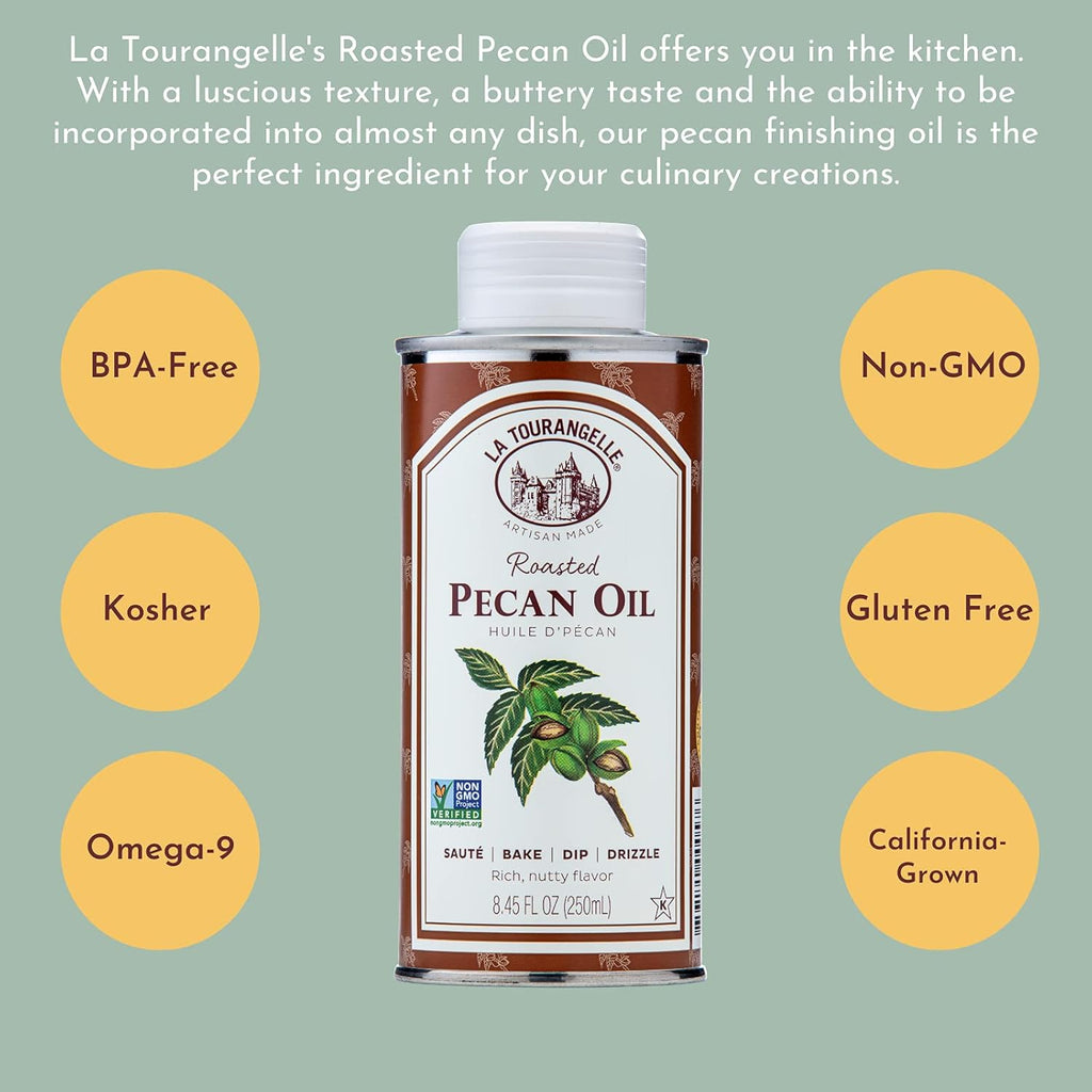 La Tourangelle Roasted Pecan Oil for Cooking, Baking, Butter Substitute, Pasta, Vinaigrettes, Stir Fry, 8.45 Fl Oz