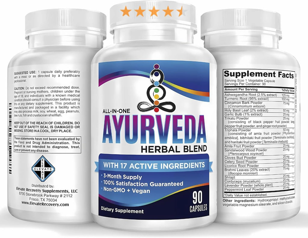 17-in-1 AYURVEDA Supplements (3-Month Bulk Supply) | Traditional Blend of Ayurvedic Herbs | Overall Health & Wellness Support Supplement | Strong Mind, Body & Spirit | Ayurveda Products | 90 Capsules