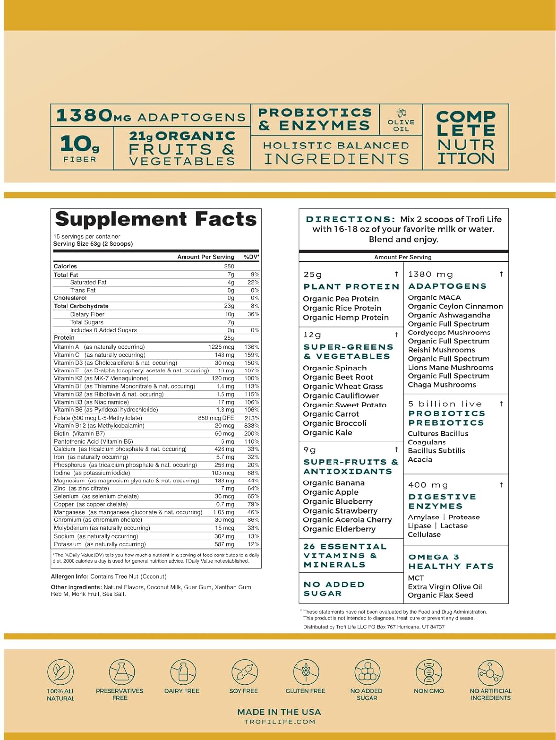 All-In-One Complete Nutrition Meal Shake | 90+ superfoods & nutrients, 21g Organic Fruits & Veggies, 23g Plant-Based Protein | Vegan Friendly | Best Meal Replacement Shake Powder | 33.3oz