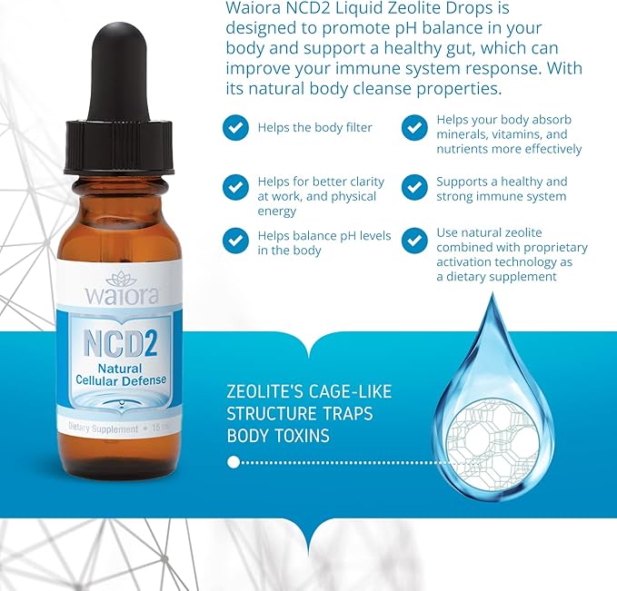 Waiora NCD2 Liquid Mineral Supplement, Advanced Cellular Support Formula, Daily Digestive & Detox, Immune, pH Balance, Cleansing; Easy-to-Use Drops (Two .5 oz Bottles, 180 serv)