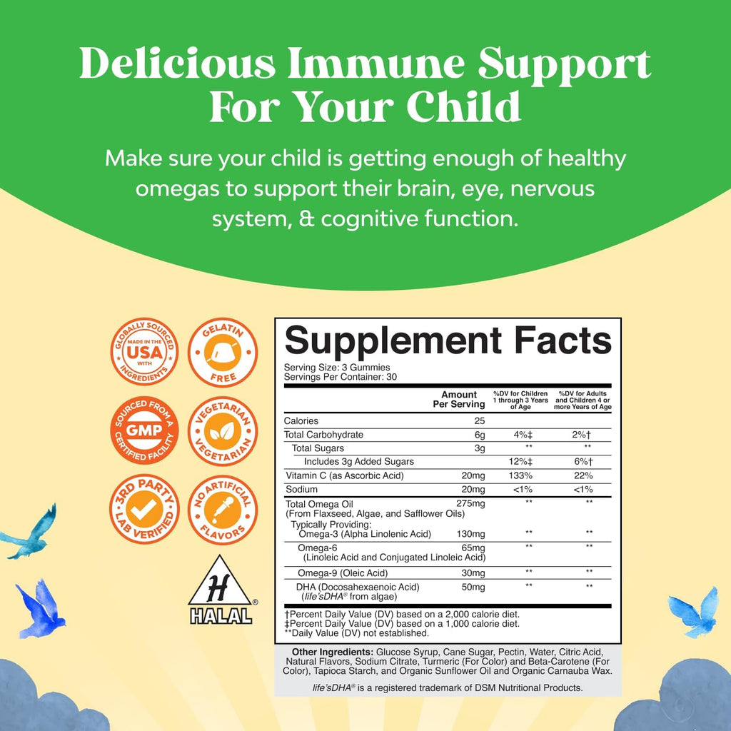 Kids DHA Omega 3 Gummies for Kids - Delicious Fish Free DHA Omega 3 Gummies with Vegetarian 6 9 for Vision Brain & Immunity - Non GMO Supplement Fish & Gluten Free 1 Month