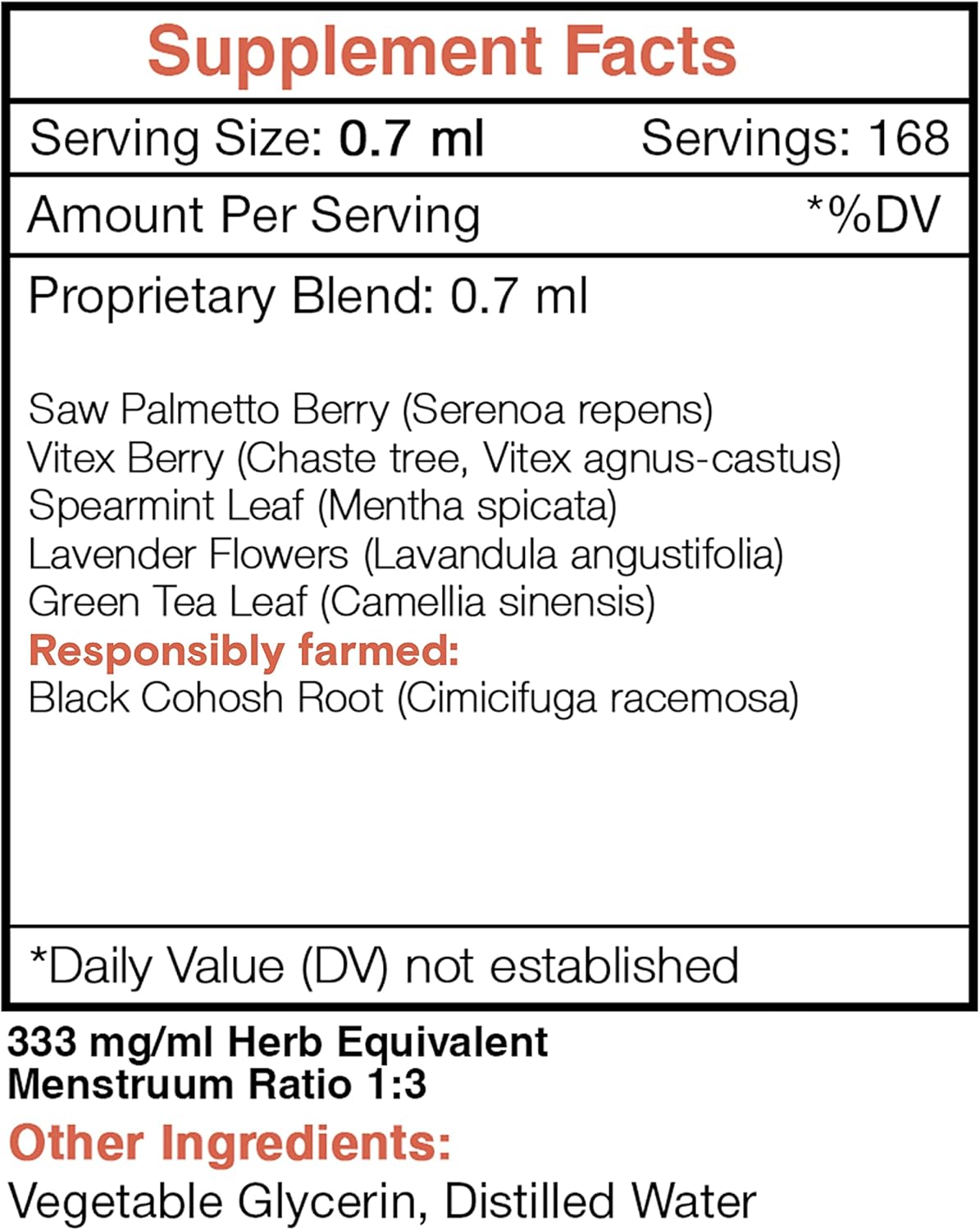 Hirsu Secret Alcohol-Free Extract, Saw Palmetto, Black Cohosh, Vitex, Spearmint, Lavender, Green Tea. Glycerite Tincture, Unwanted Face & Body Hair (4 fl oz)