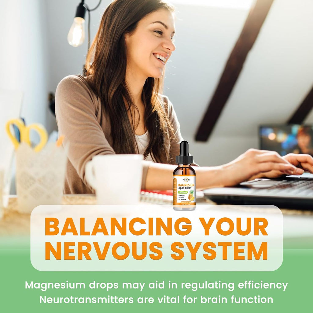 2 Pack Magnesium Glycinate Liquid Drops, 1000mg of Liquid Magnesium Complex Drops for Sleep, Nerve, Energy, Muscle, Bone, Calm & Digestion, High Absorption, 2 Fl Oz, Pineapple Flavor